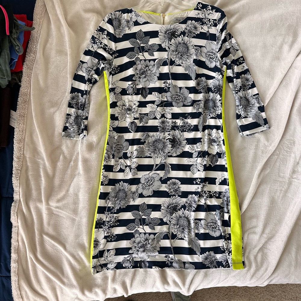 Eliza J Cream and Yellow Trim Dress